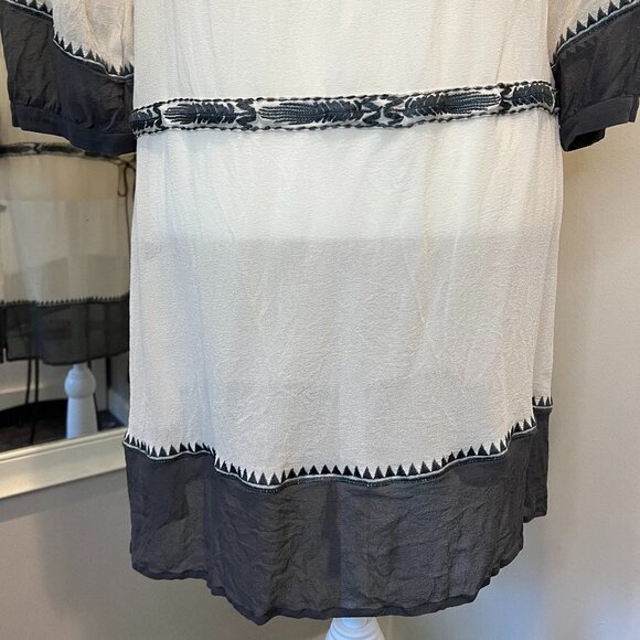 Club Monaco cream & gray 100% silk embroidered sheer casual dress, Size 4 - Picture 12 of 16